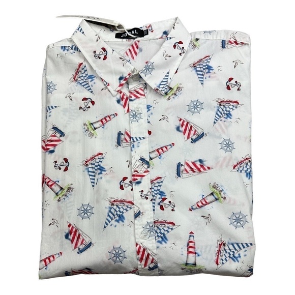 Jogal Nautical Short Sleeve Button Down Shirt Size XXXL - Picture 1 of 6